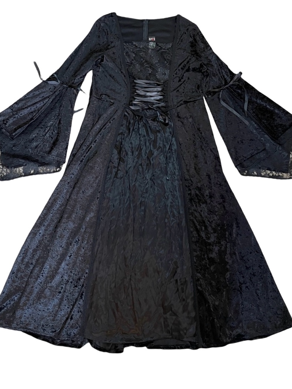 VTG Lip Service Style Goth Velvet Lace Up Corset Maxi Dress Black Witchy 3X